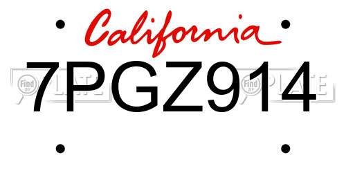 7PGZ914 California License Plate