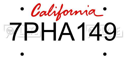 7PHA149 California License Plate