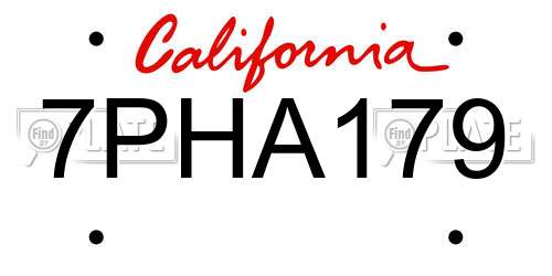 7PHA179 California License Plate