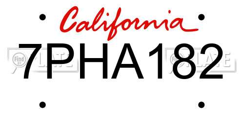 7PHA182 California License Plate