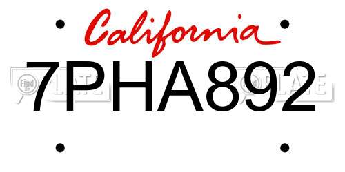 7PHA892 California License Plate
