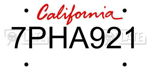 7PHA921 California License Plate