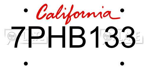 7PHB133 California License Plate