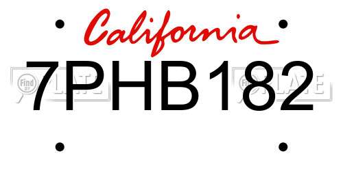 7PHB182 California License Plate