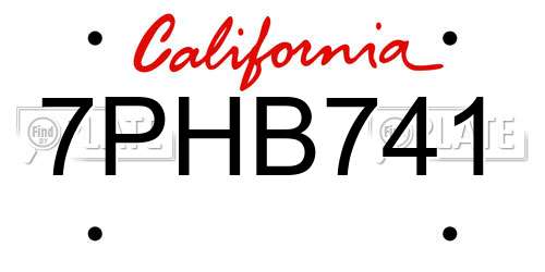 7PHB741 California License Plate