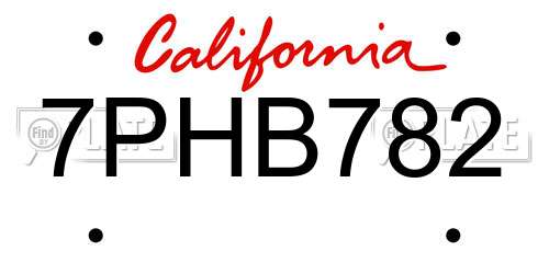 7PHB782 California License Plate