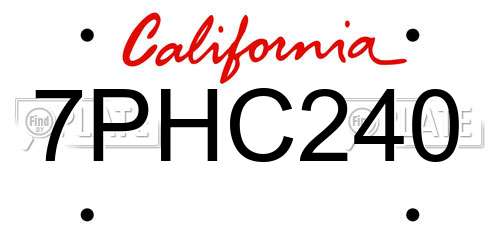 7PHC240 California License Plate