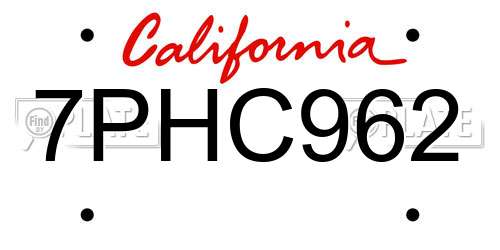 7PHC962 California License Plate