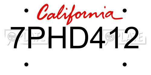 7PHD412 California License Plate