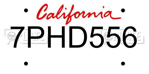 7PHD556 California License Plate