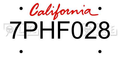 7PHF028 California License Plate
