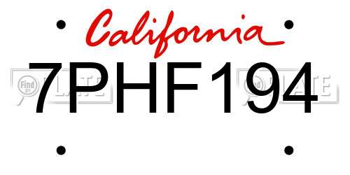 7PHF194 California License Plate