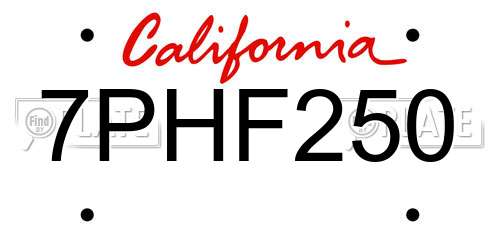 7PHF250 California License Plate