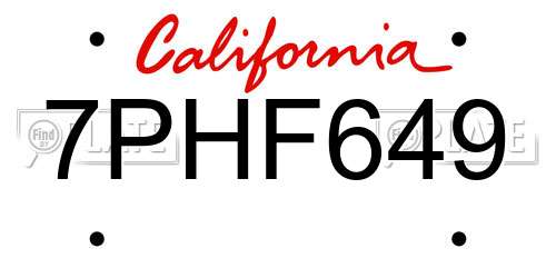 7PHF649 California License Plate