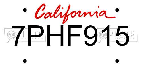 7PHF915 California License Plate