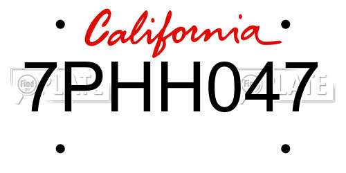 7PHH047 California License Plate
