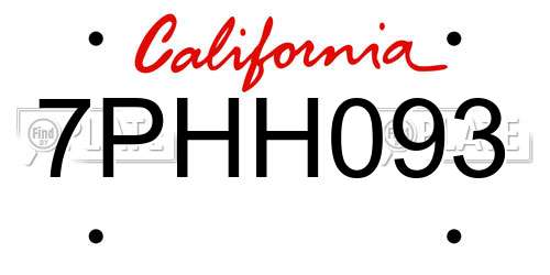 7PHH093 California License Plate