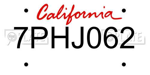 7PHJ062 California License Plate