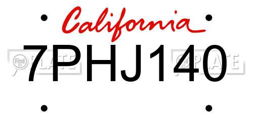 7PHJ140 California License Plate