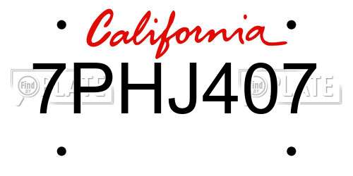 7PHJ407 California License Plate