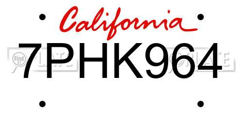 7PHK964 California License Plate