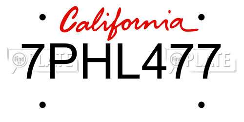 7PHL477 California License Plate