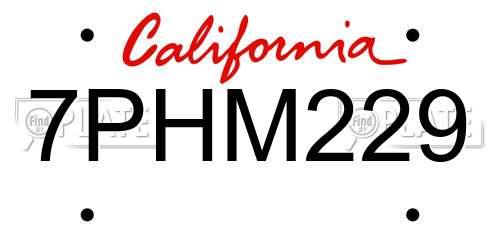 7PHM229 California License Plate