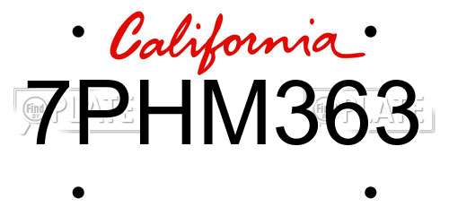 7PHM363 California License Plate