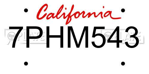 7PHM543 California License Plate