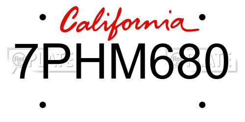 7PHM680 California License Plate