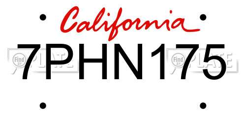 7PHN175 California License Plate