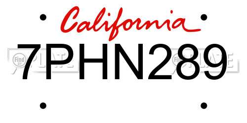 7PHN289 California License Plate