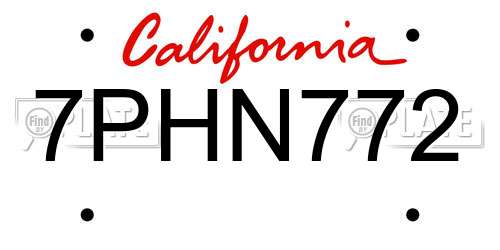 7PHN772 California License Plate