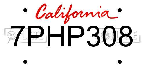7PHP308 California License Plate