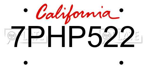 7PHP522 California License Plate