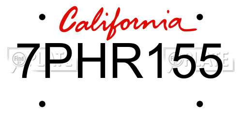 7PHR155 California License Plate