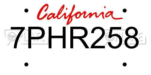 7PHR258 California License Plate