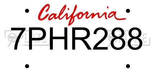 7PHR288 California License Plate