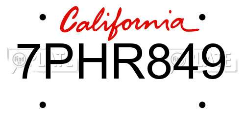 7PHR849 California License Plate
