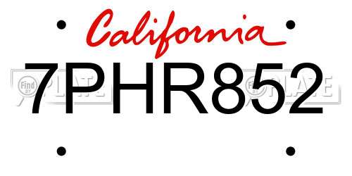 7PHR852 California License Plate