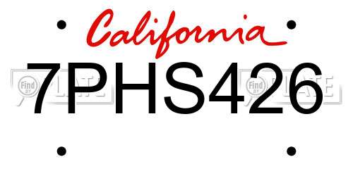 7PHS426 California License Plate