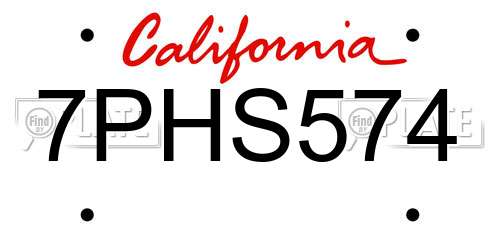 7PHS574 California License Plate