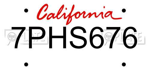 7PHS676 California License Plate