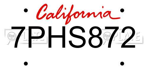 7PHS872 California License Plate
