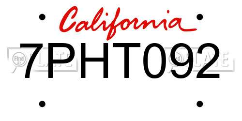 7PHT092 California License Plate