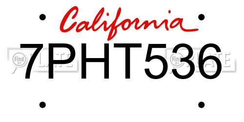 7PHT536 California License Plate