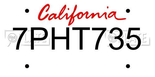7PHT735 California License Plate