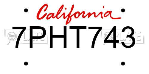 7PHT743 California License Plate