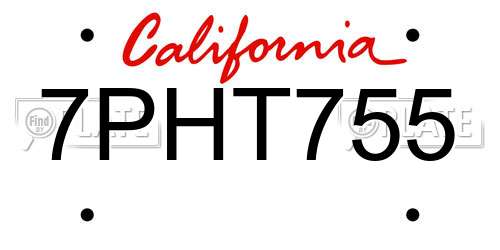 7PHT755 California License Plate