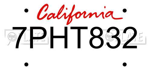 7PHT832 California License Plate